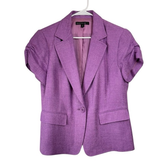 Lafayette 148 Size 12 Purple Tweed Short Sleeve Fitted Blazer Jacket Office Y2K - Picture 1 of 7
